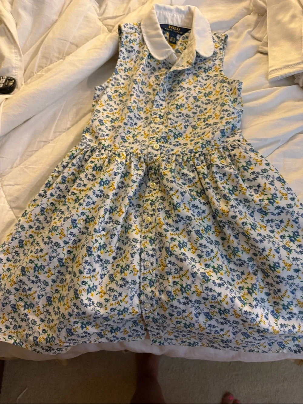 Polo by Ralph Lauren Girls' White Floral Button-Front Dress